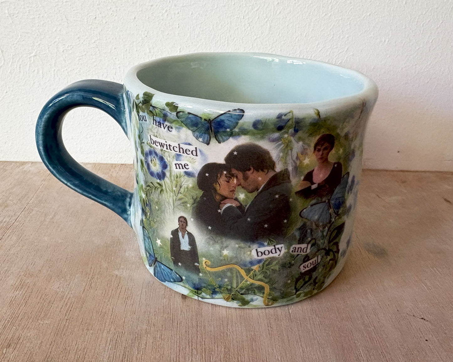 Millie's Pottery Pride and Prejudice Bewitched Blue Hand Made Large Round Mug