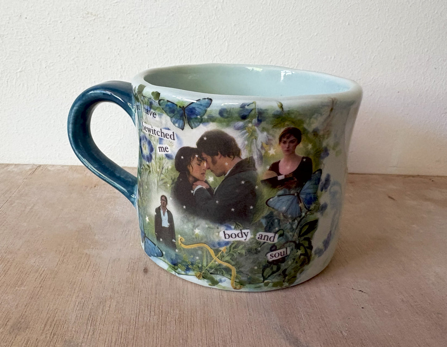 Millie's Pottery Pride and Prejudice Bewitched Blue Hand Made Large Round Mug