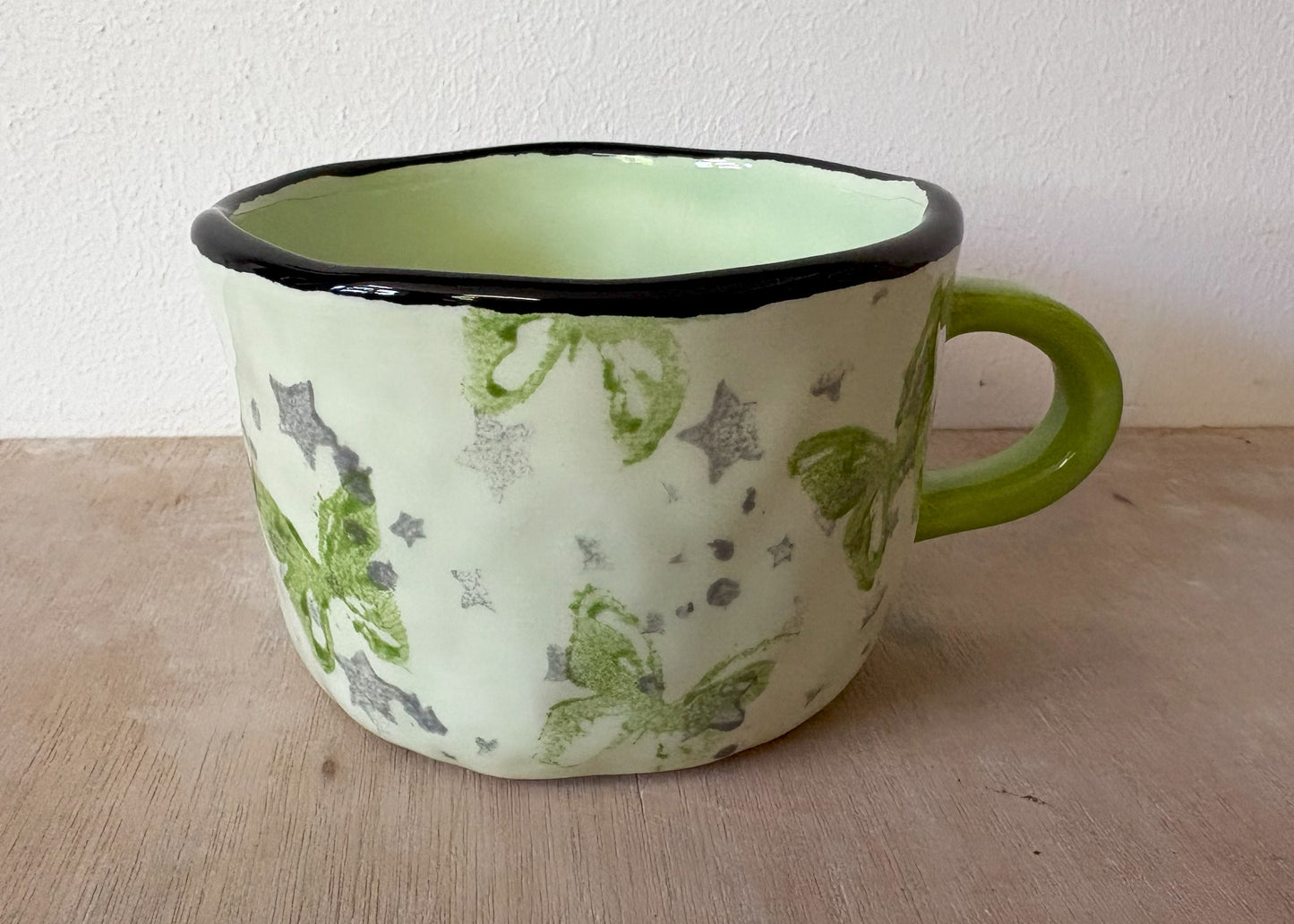 Millie's Pottery Hand Made Green and Black Charmed Spells Mug