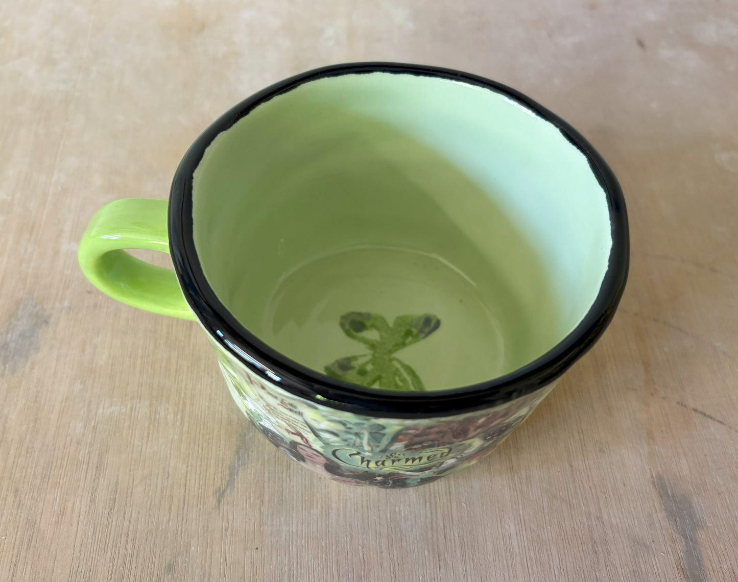 Millie's Pottery Hand Made Green and Black Charmed Spells Mug