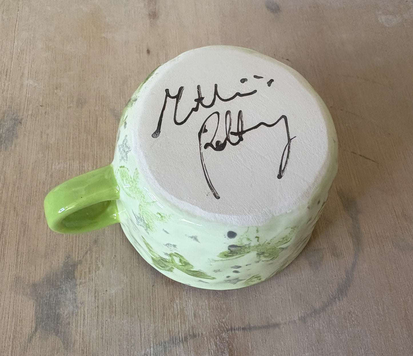 Millie's Pottery Hand Made Green and Black Charmed Spells Mug