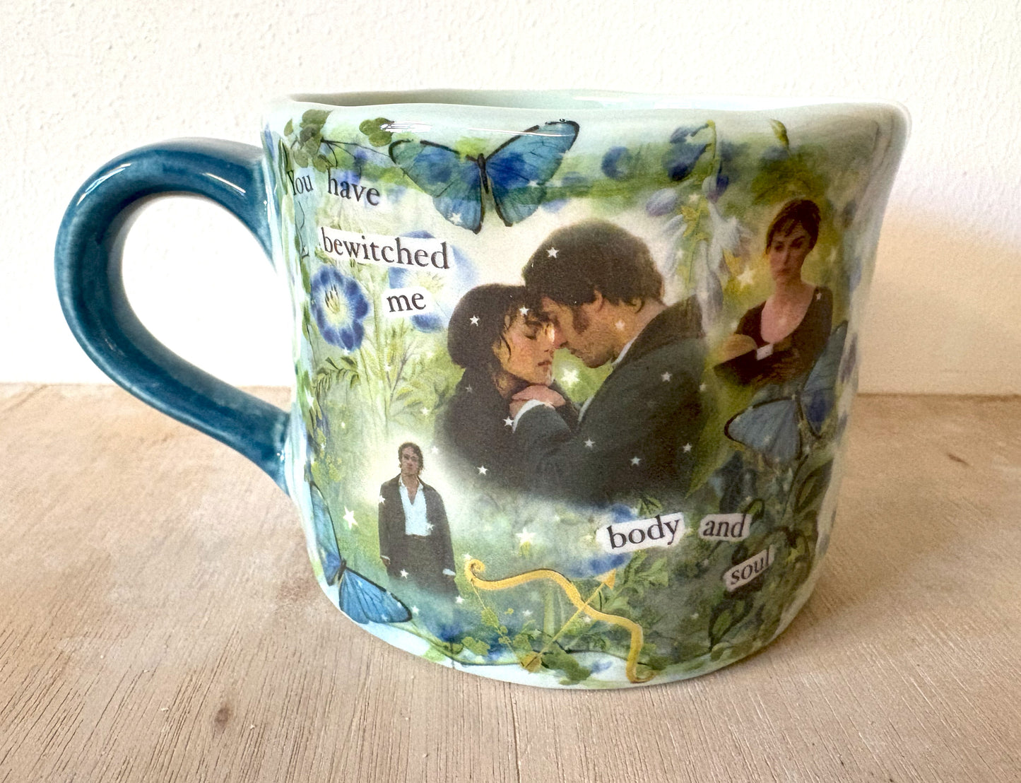 Millie's Pottery Pride and Prejudice Bewitched Blue Hand Made Large Round Mug