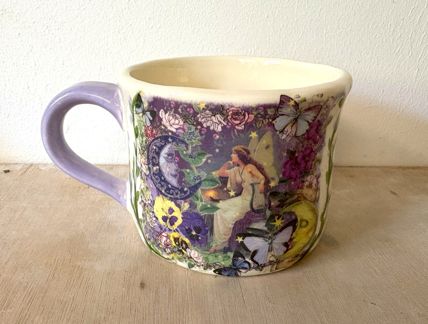 Millie's Pottery Purple and Lilac Fairy Design Hand Painted Large Mug Gift Set