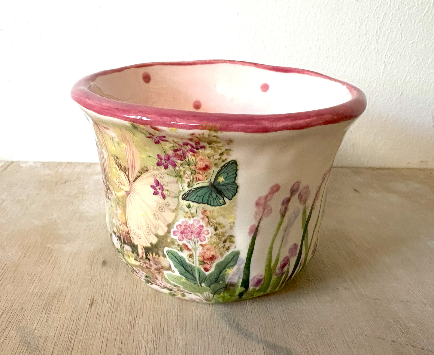 Millie's Pottery Large Pink Fairy Tea Party Scroll Handle Mug