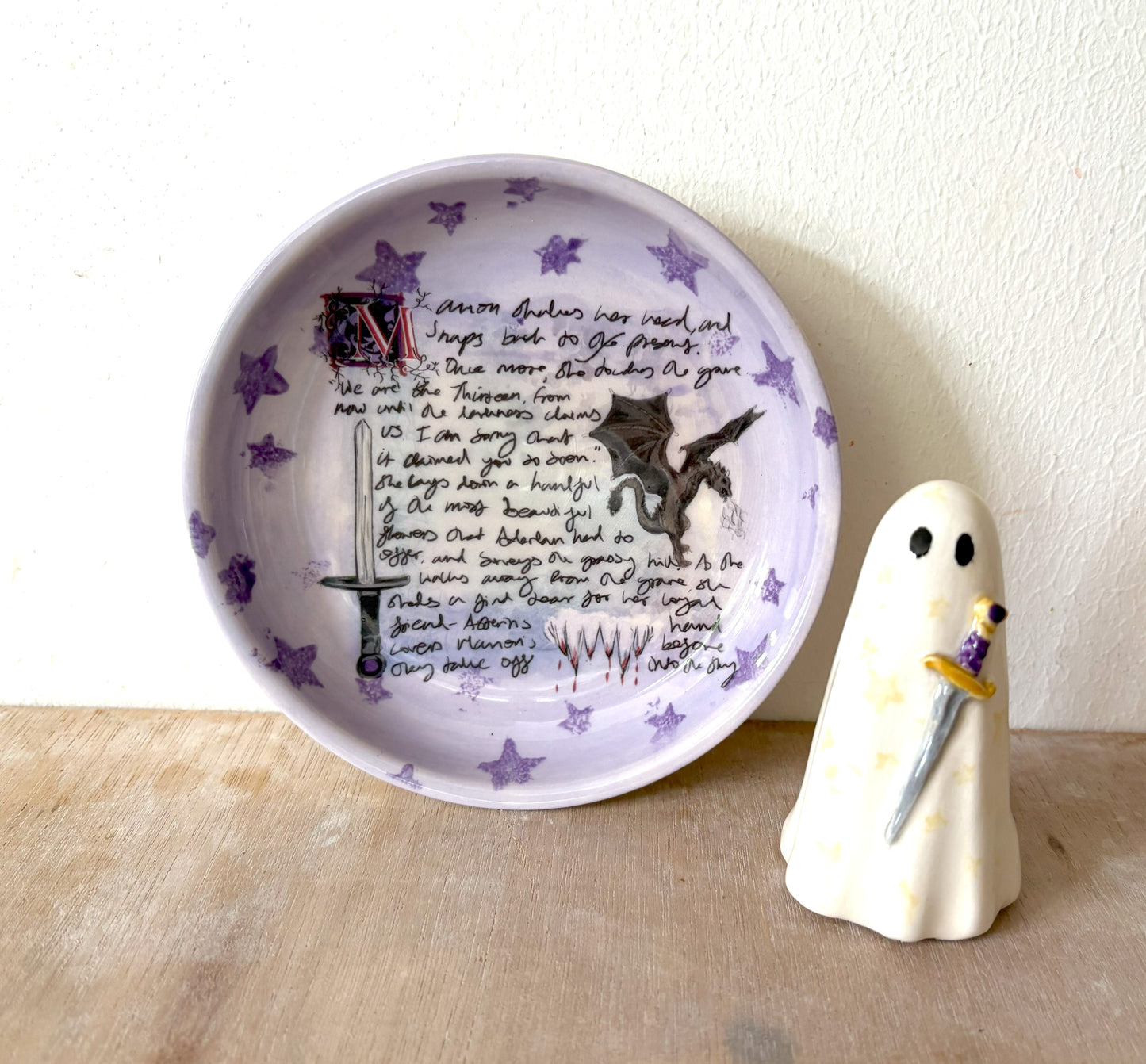 Millie's Pottery Throne of Glass Manon Trinket Dish with Fantasy Ghost Gift Set