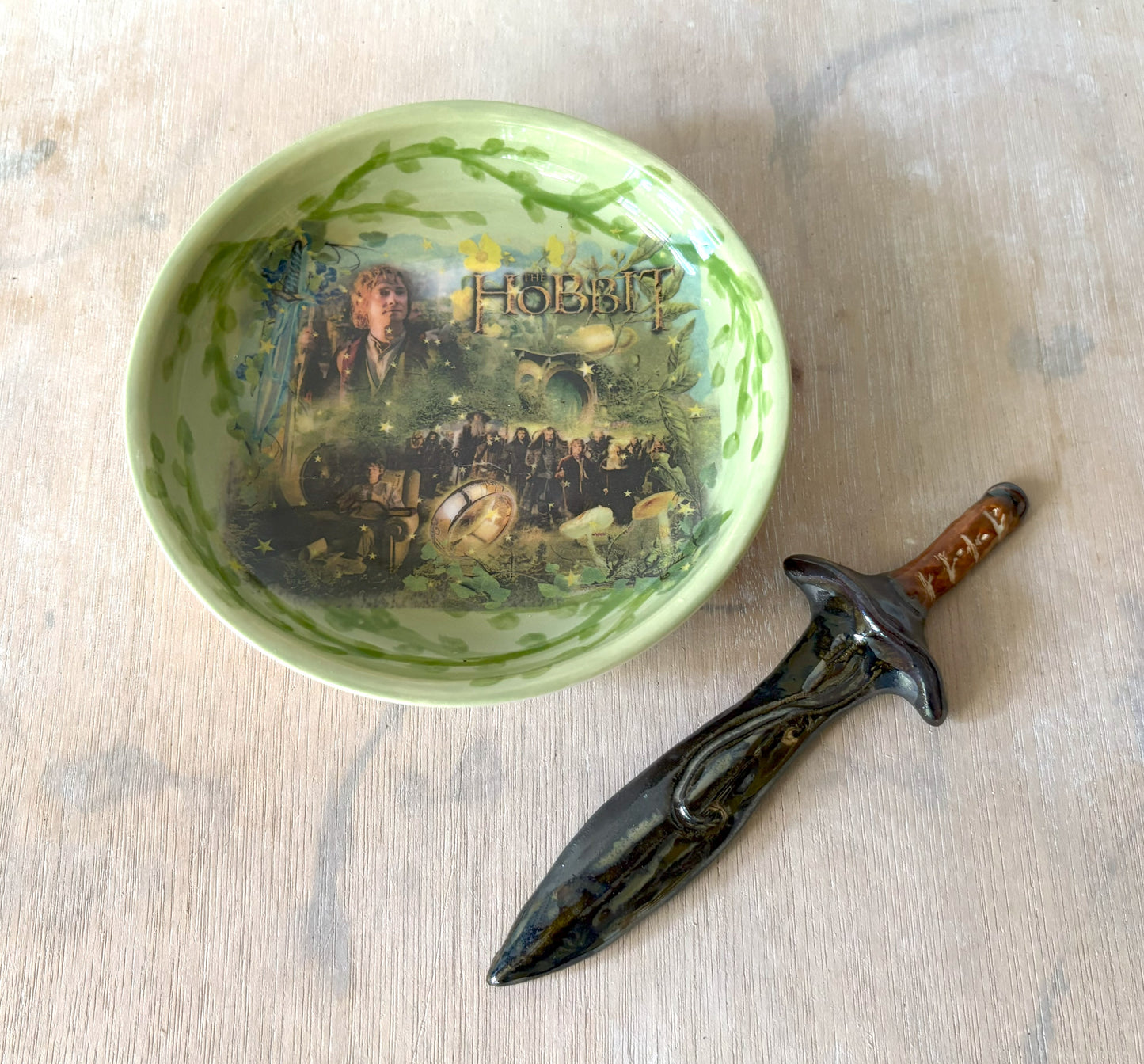 Millie's Pottery The Hobbit Green Trinket Dish and Sword Gift Set