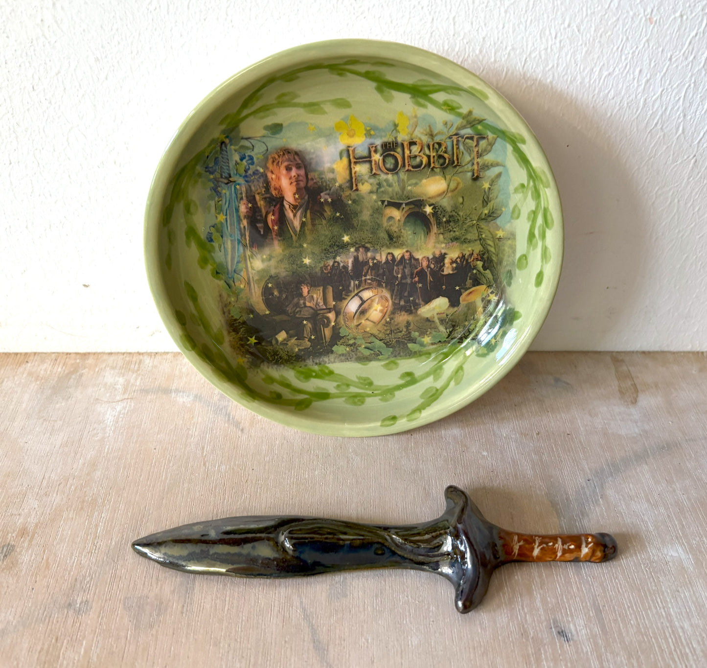 Millie's Pottery The Hobbit Green Trinket Dish and Sword Gift Set