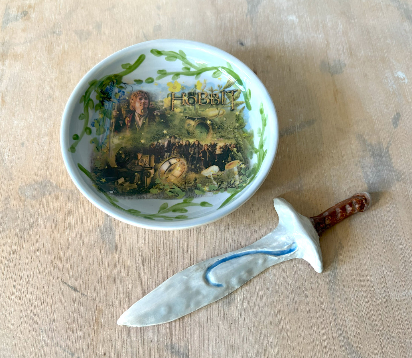 Millie's Pottery The Hobbit Blue Trinket Dish and Sword Gift Set