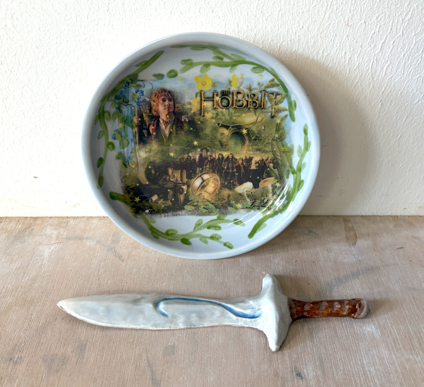 Millie's Pottery The Hobbit Blue Trinket Dish and Sword Gift Set