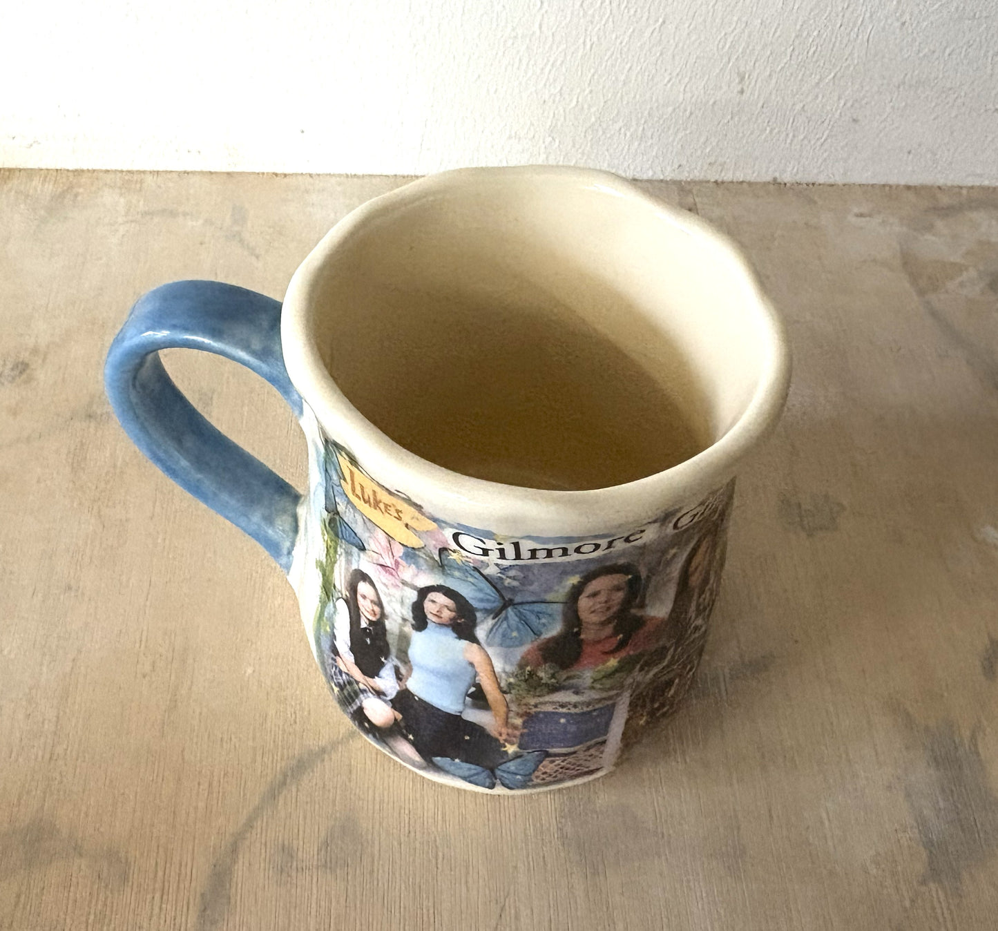 Millie's Pottery Gilmore Girls Lukes Blue and Cream Large Tulip Hand Painted Mug