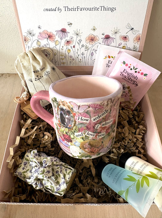 Millie's Pottery Pride and Prejudice Pink Hand Made and Hand Painted Mug Gift Set