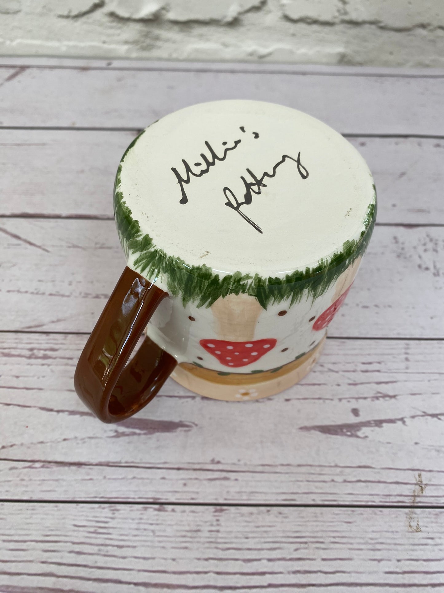 Millie's Pottery Large Cottage Folk Art Toadstool and Daisy Peek-a-boo Cute Frog Mug Gift