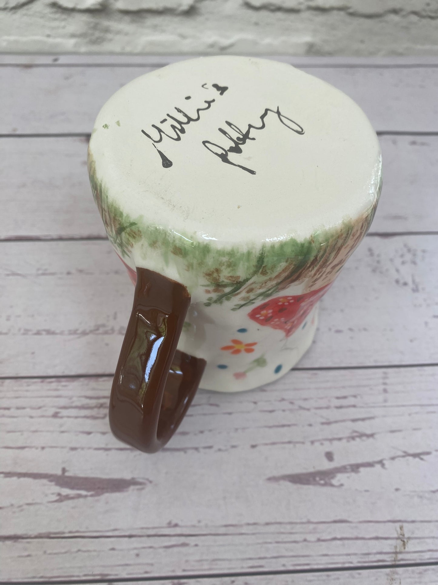 Millie's Pottery Fairy Folk Large Toadstool Hand Painted Peek-a-boo Frog Mug Gift