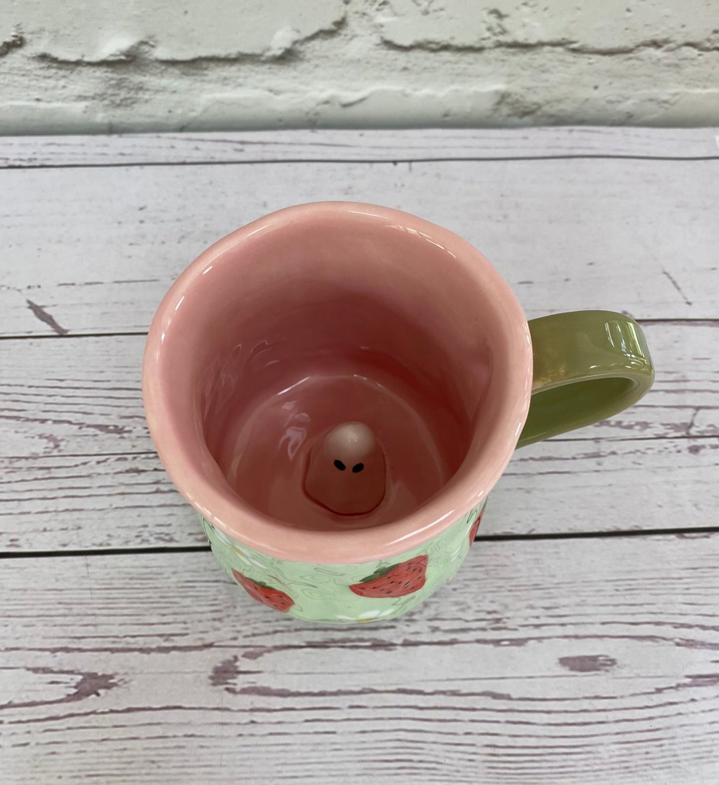 Millie's Pottery Large Tulip Mug in Pale Pink and Green with Strawberries and Peekaboo Ghost Gift Set