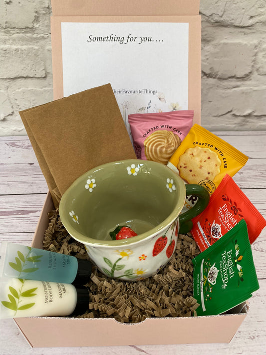 Millie's Pottery Strawberries, Flowers and Blue Butterfly with Peekaboo Strawberry Mug Gift Set