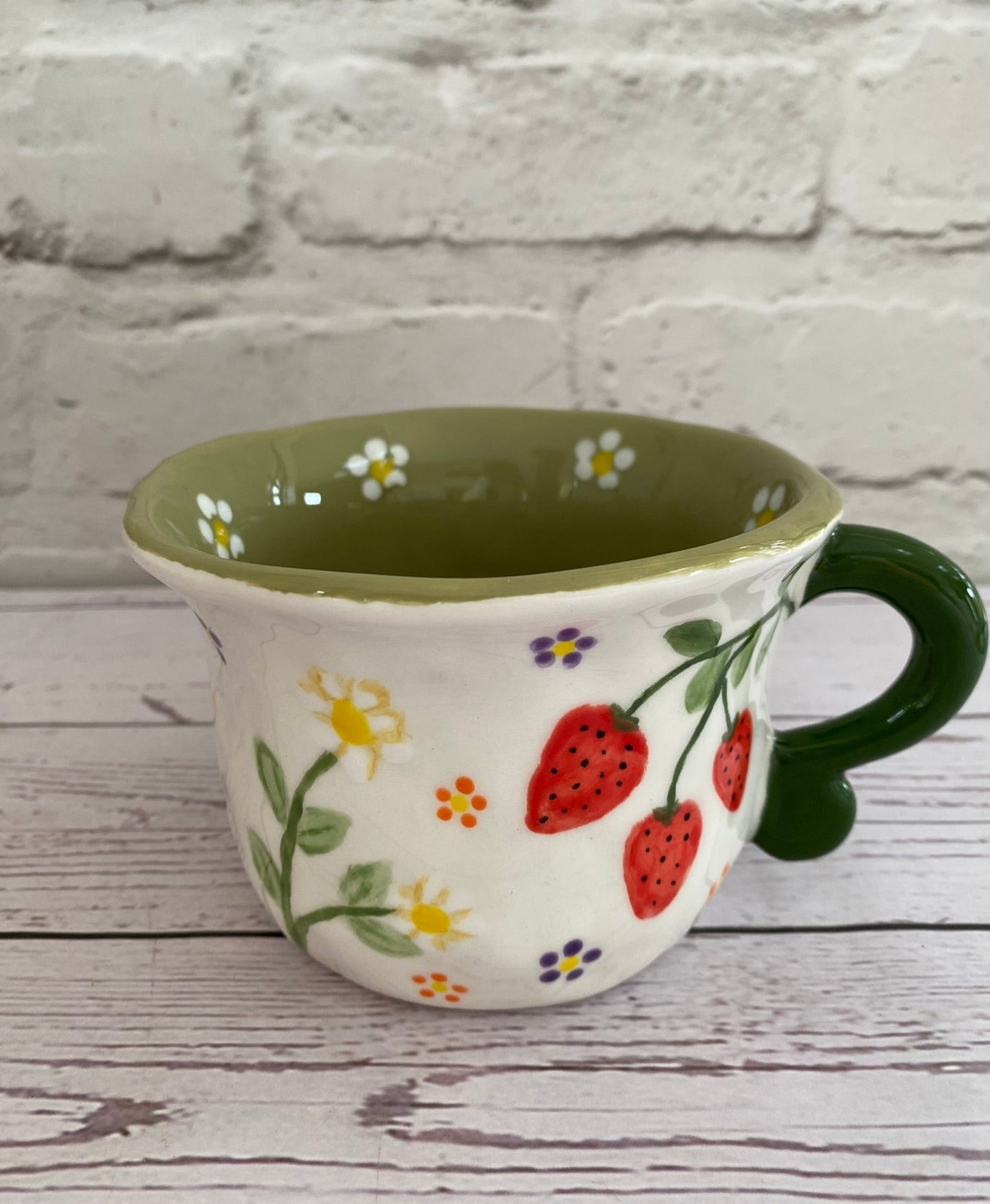 Millie's Pottery Strawberries, Flowers and Blue Butterfly with Peekaboo Strawberry Mug Gift Set