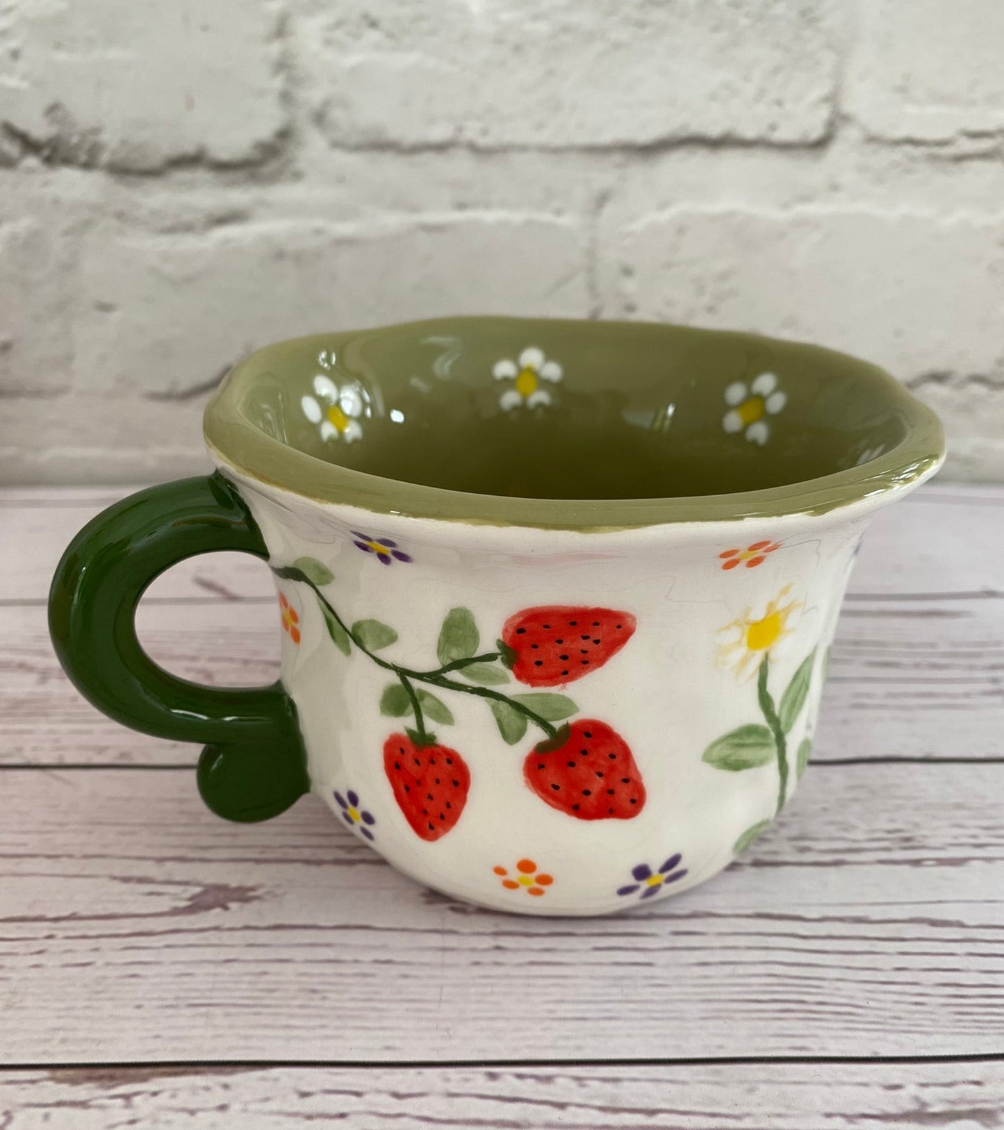 Millie's Pottery Strawberries, Flowers and Blue Butterfly with Peekaboo Strawberry Mug Gift Set