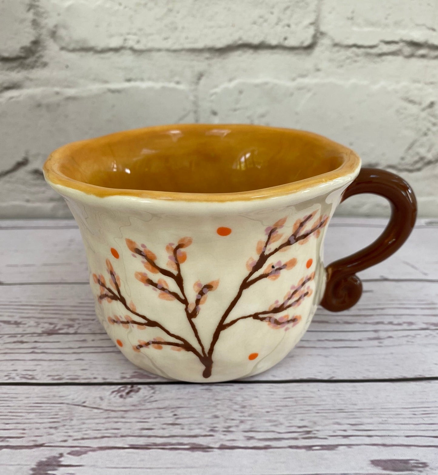 Millie's Pottery Large Butterfly and Flowers with Cute Peekaboo Brown Cat Mug Gift Set
