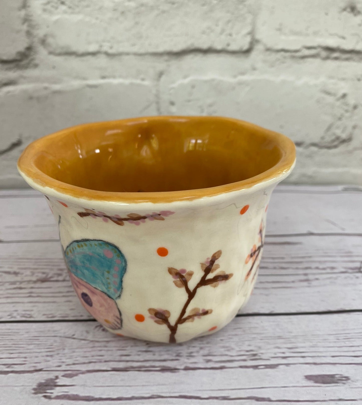 Millie's Pottery Large Butterfly and Flowers with Cute Peekaboo Brown Cat Mug Gift Set