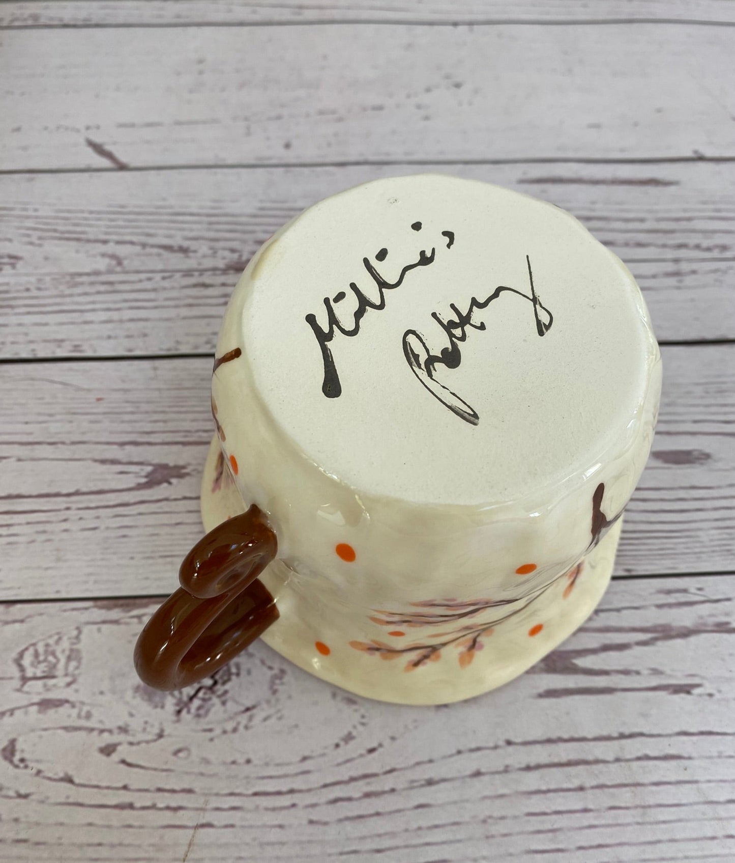 Millie's Pottery Large Butterfly and Flowers with Cute Peekaboo Brown Cat Mug Gift Set