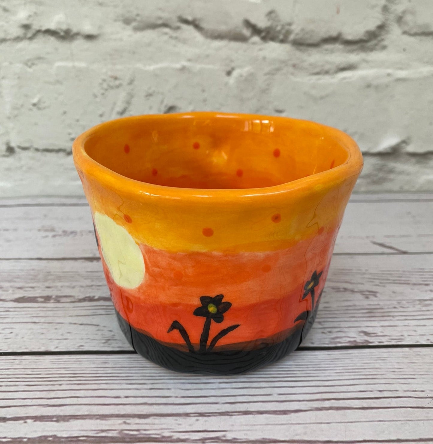 Millie's Pottery Orange Sunset Ghost with Peek-a-boo Little Ghost Mug Gift