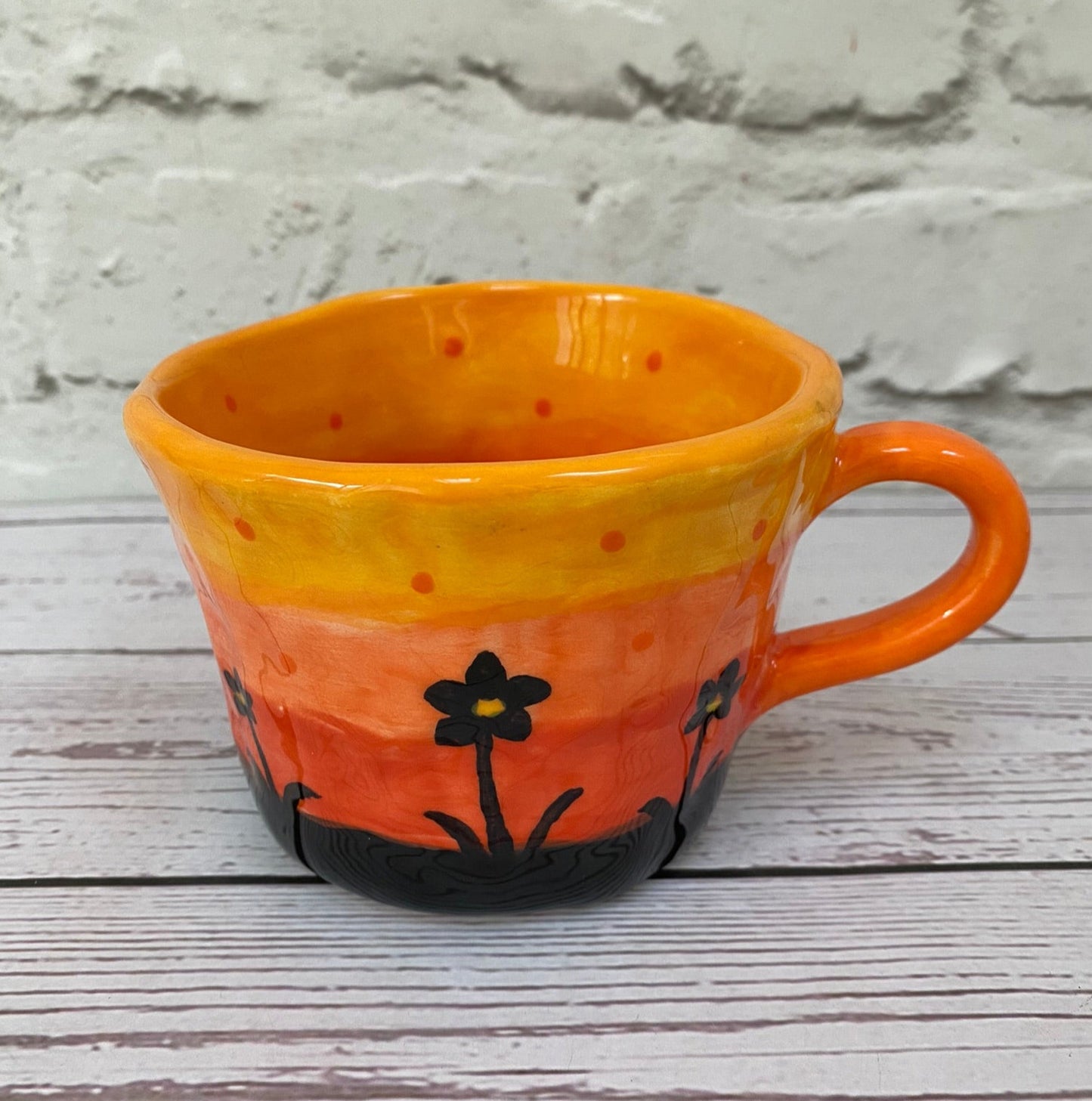 Millie's Pottery Orange Sunset Ghost with Peek-a-boo Little Ghost Mug Gift