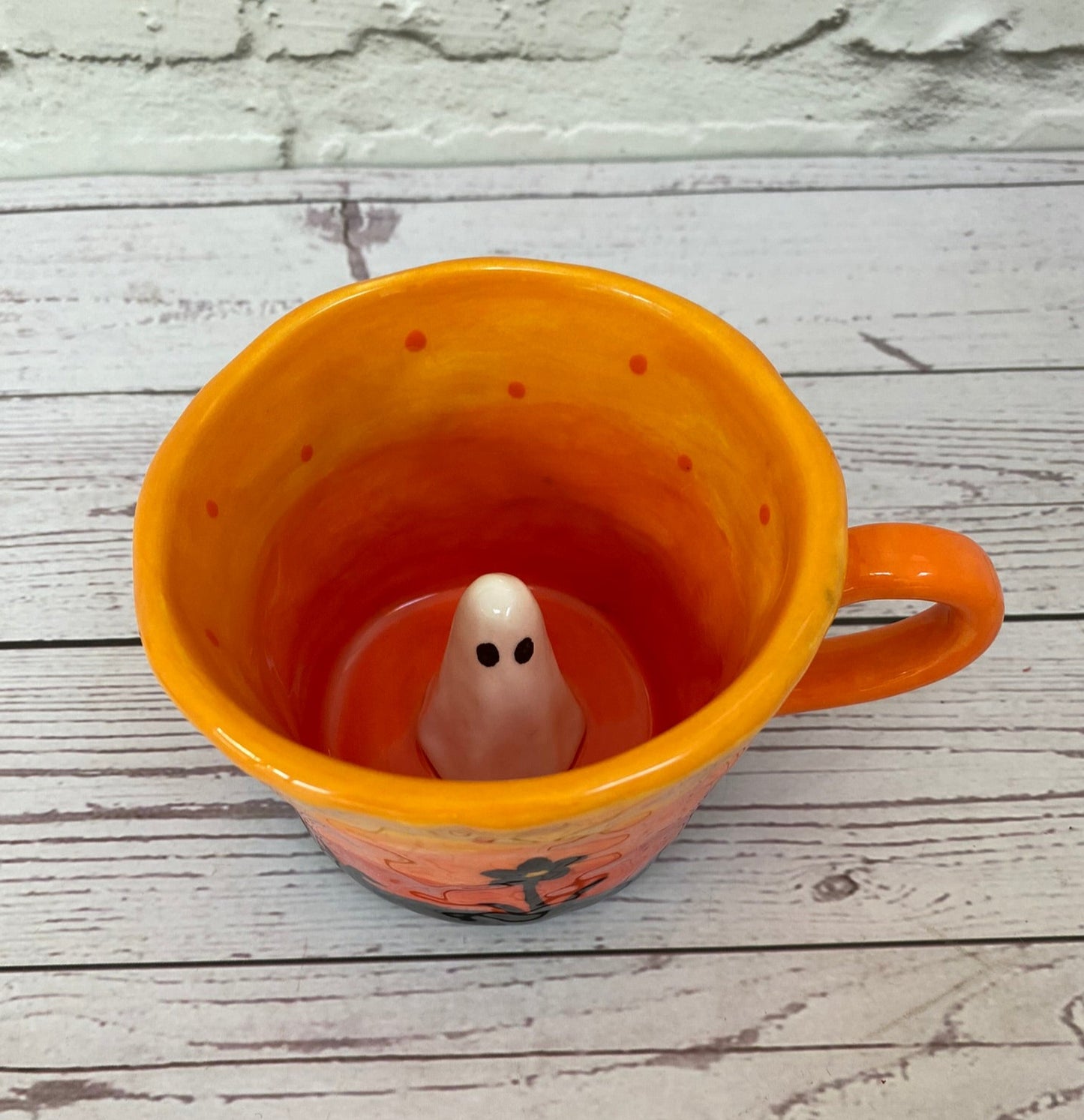 Millie's Pottery Orange Sunset Ghost with Peek-a-boo Little Ghost Mug Gift