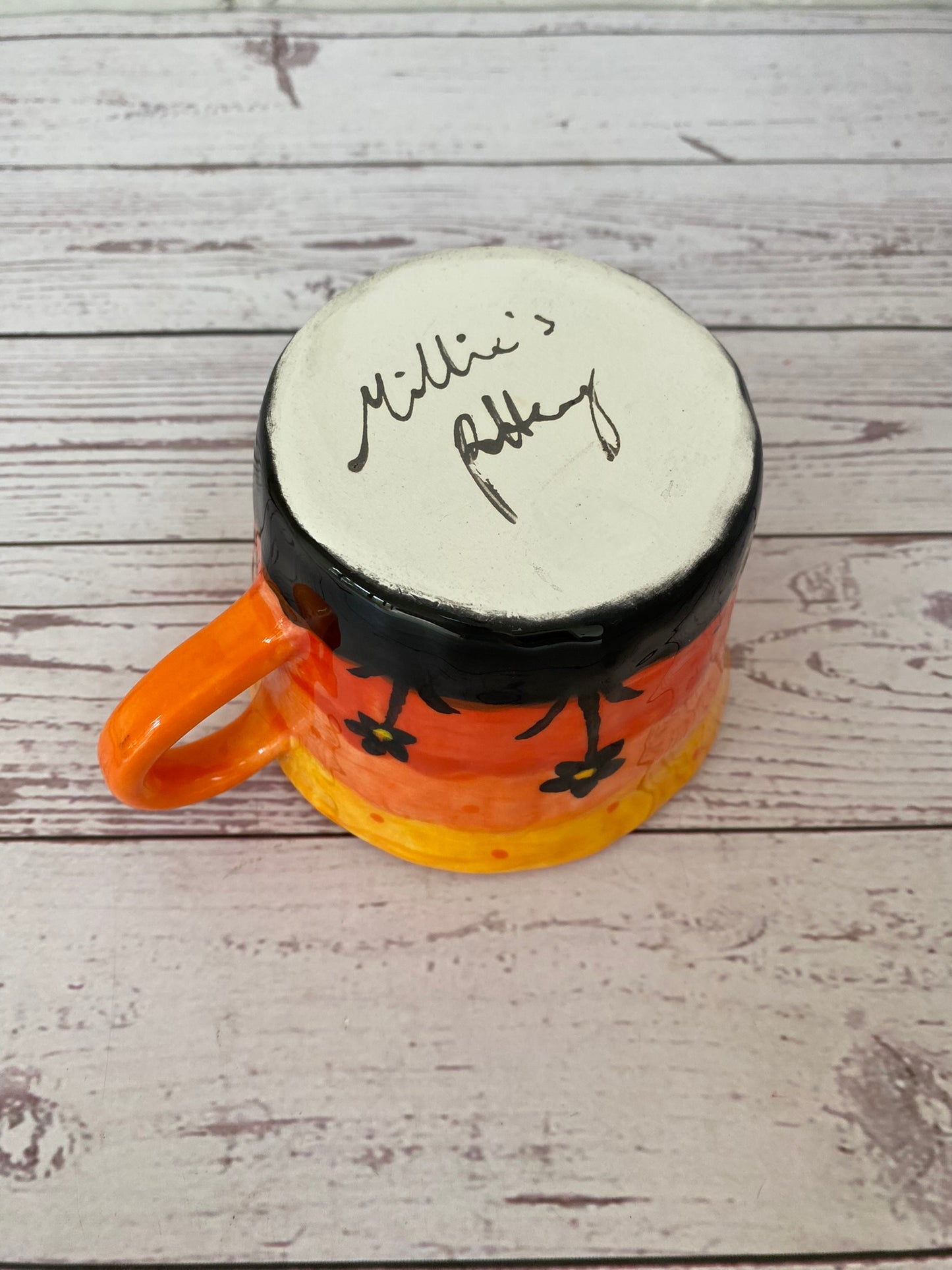 Millie's Pottery Orange Sunset Ghost with Peek-a-boo Little Ghost Mug Gift