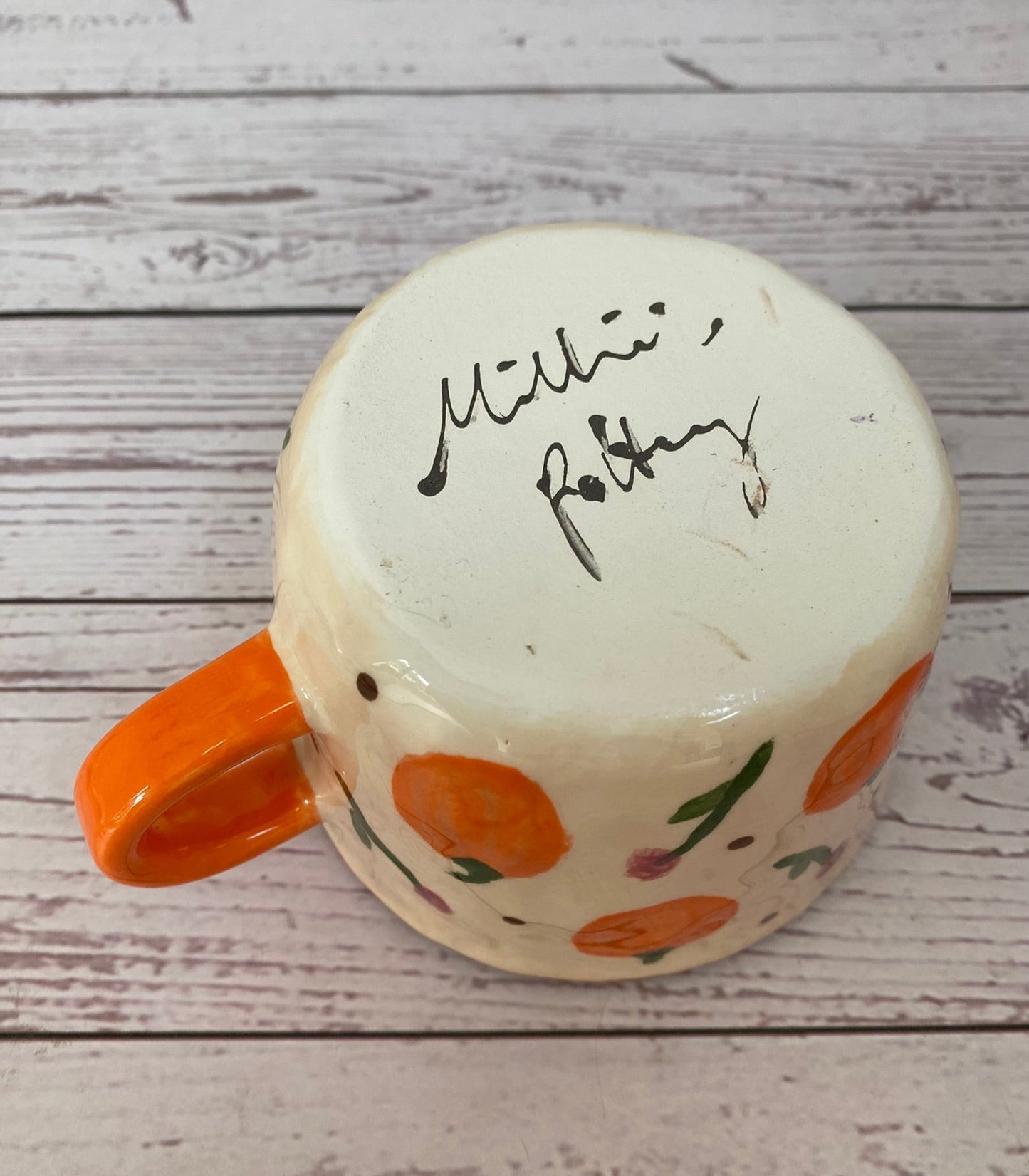 Millie's Pottery Pumpkin and Tulips on Cream Peek-a-boo Pumpkin Mug Gift