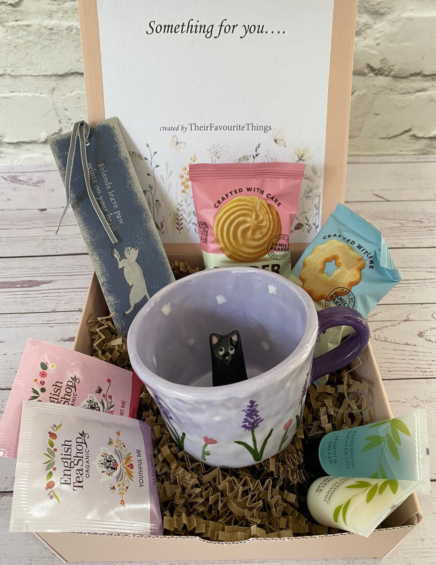 Millie's Pottery Lavender, Black Cat and Moon Peek-a-boo Cute Cat Mug Gift Set
