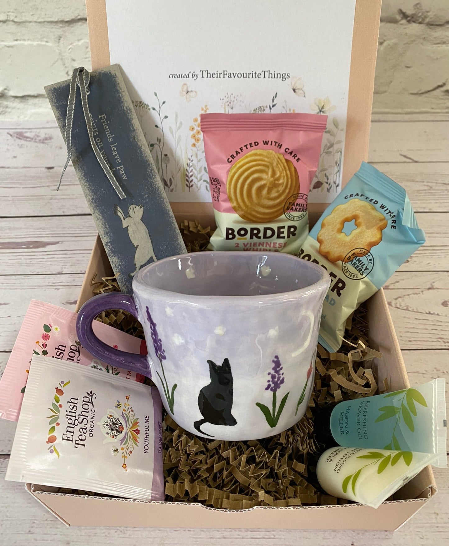 Millie's Pottery Lavender, Black Cat and Moon Peek-a-boo Cute Cat Mug Gift Set