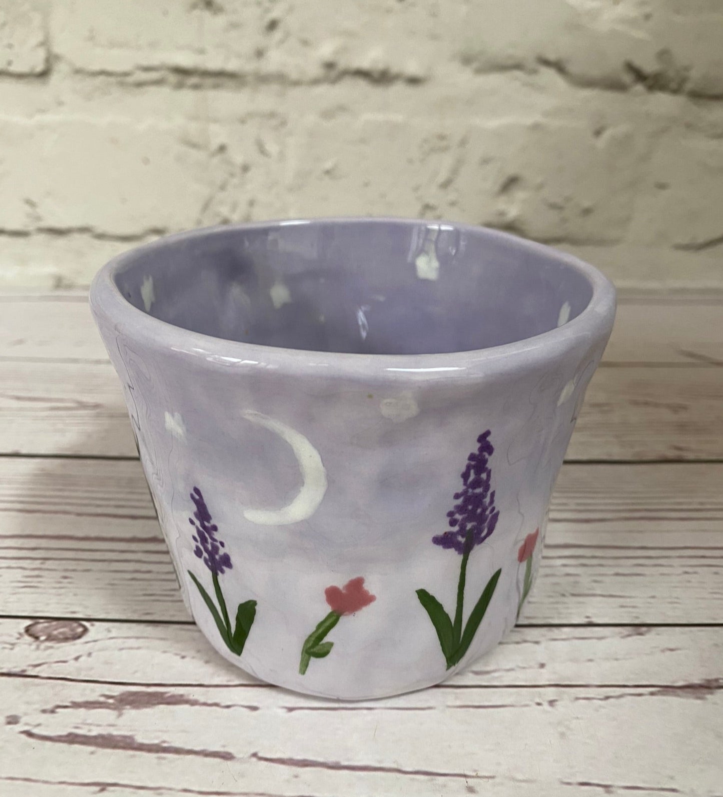 Millie's Pottery Lavender, Black Cat and Moon Peek-a-boo Cute Cat Mug Gift Set