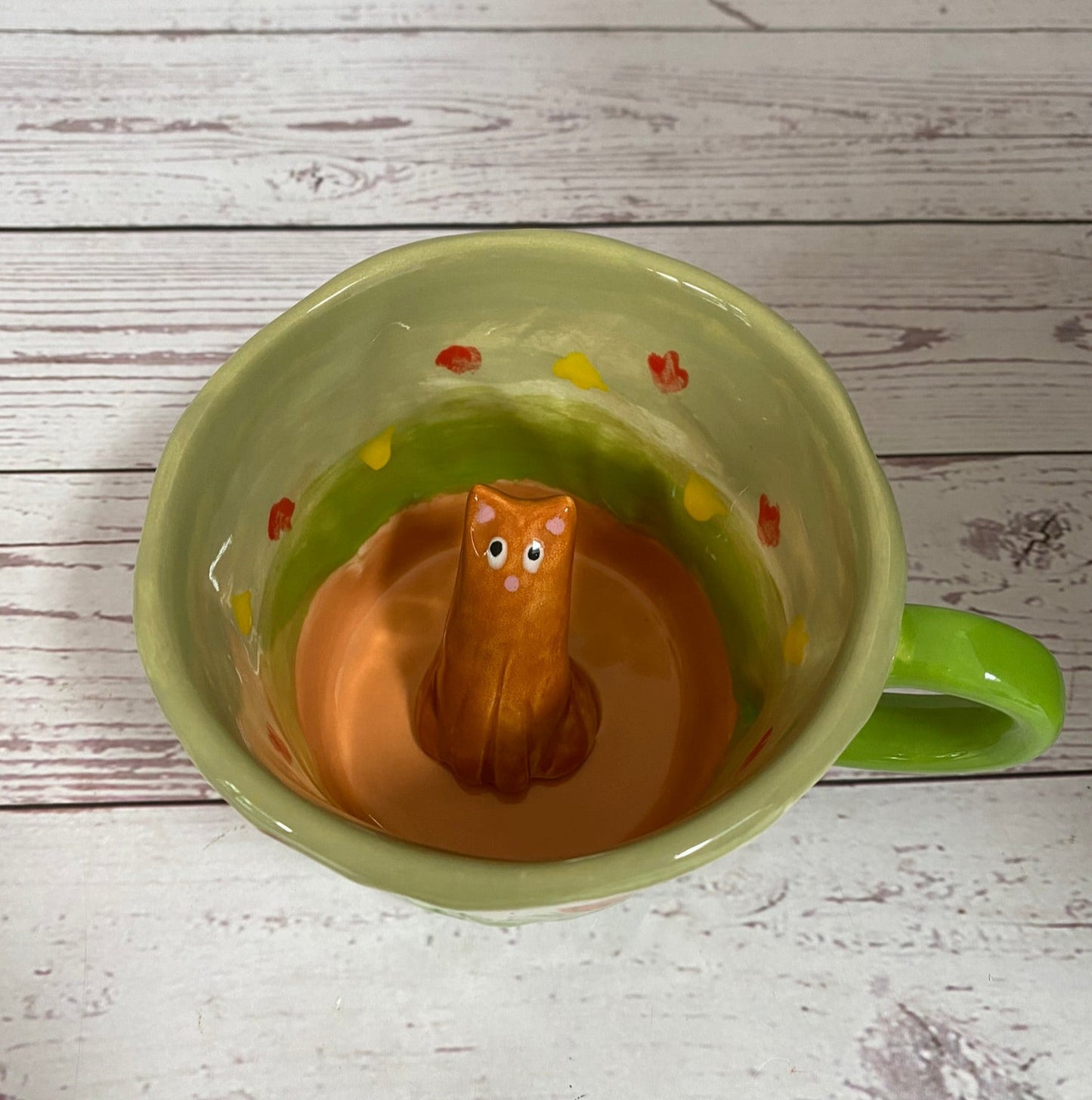 Millie's Pottery Pumpkin and Falling Leaves Peek-a-boo Caramel Cat Mug Gift Set