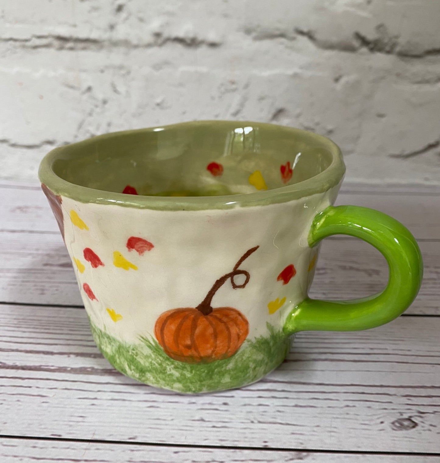 Millie's Pottery Pumpkin and Falling Leaves Peek-a-boo Caramel Cat Mug Gift Set