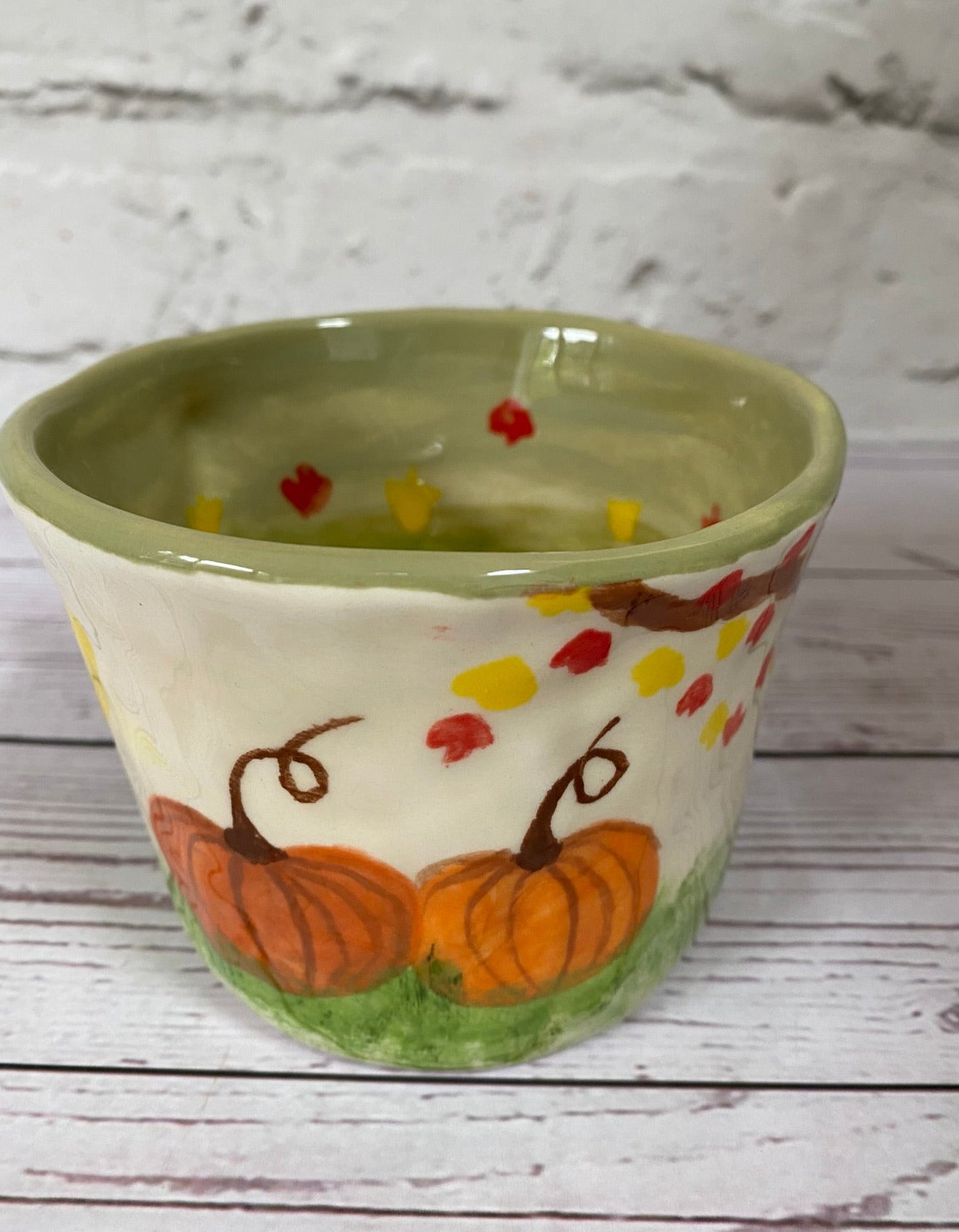 Millie's Pottery Pumpkin and Falling Leaves Peek-a-boo Caramel Cat Mug Gift Set