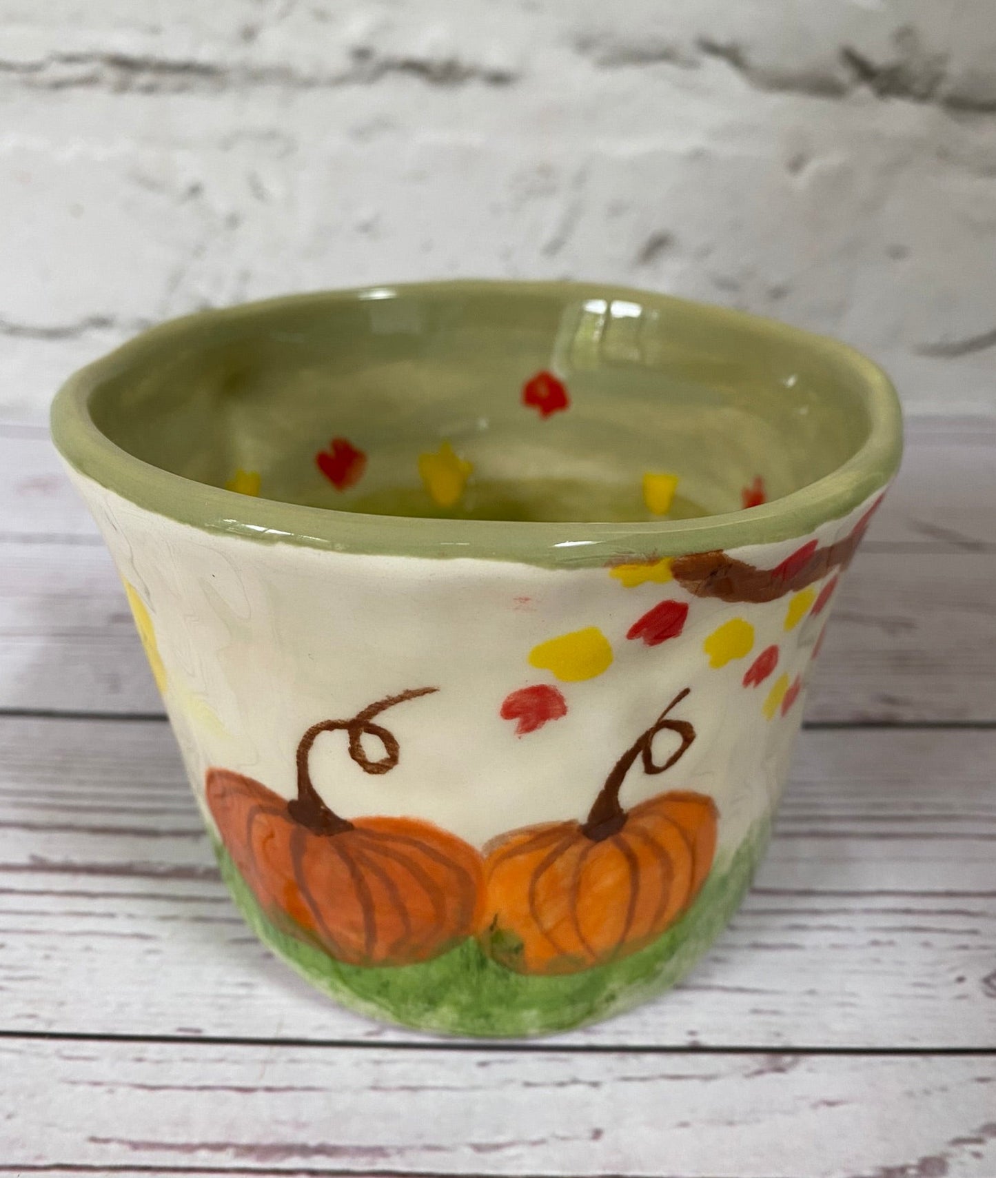 Millie's Pottery Pumpkin and Falling Leaves Peek-a-boo Caramel Cat Mug Gift Set