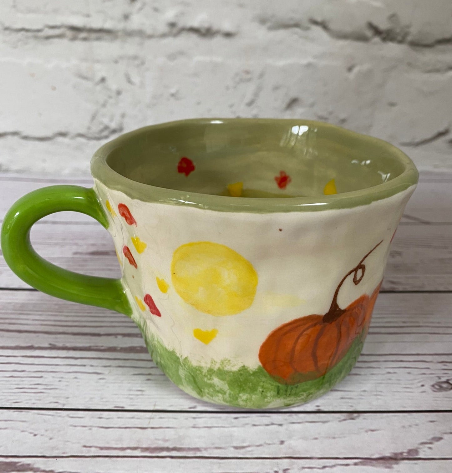 Millie's Pottery Pumpkin and Falling Leaves Peek-a-boo Caramel Cat Mug Gift Set