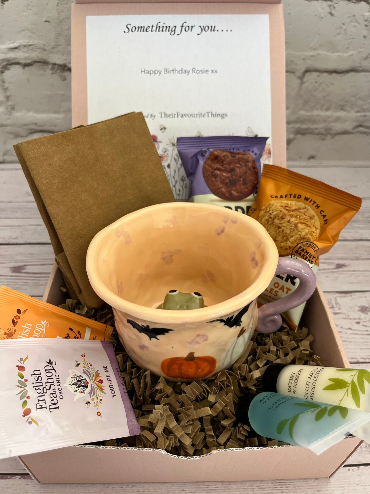 Millie's Pottery Peach Black Trees, Pumpkins and Bats Peekaboo Frog Mug Gift Set