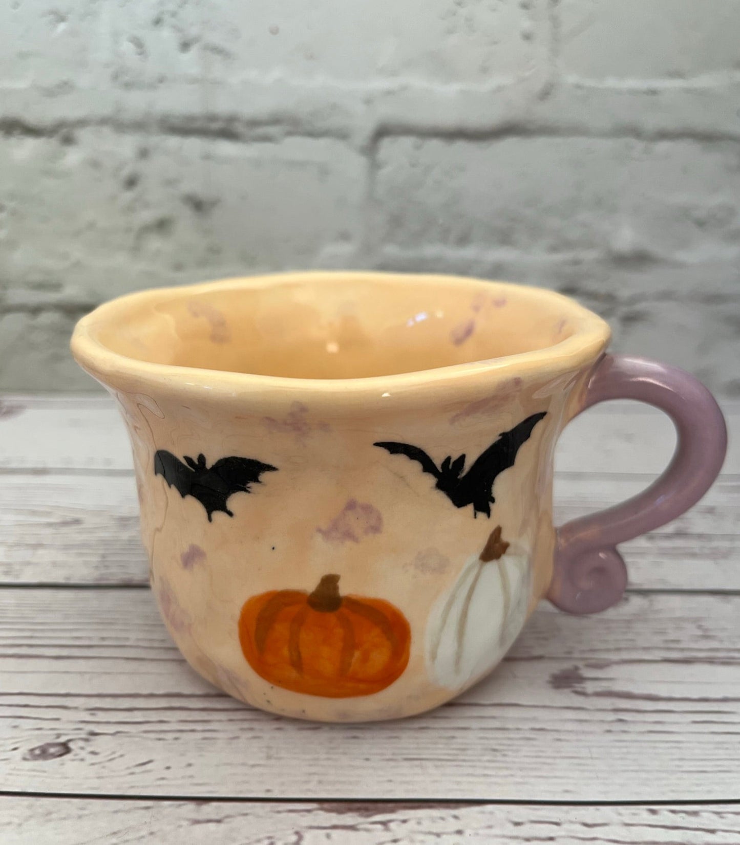 Millie's Pottery Peach Black Trees, Pumpkins and Bats Peekaboo Frog Mug Gift Set