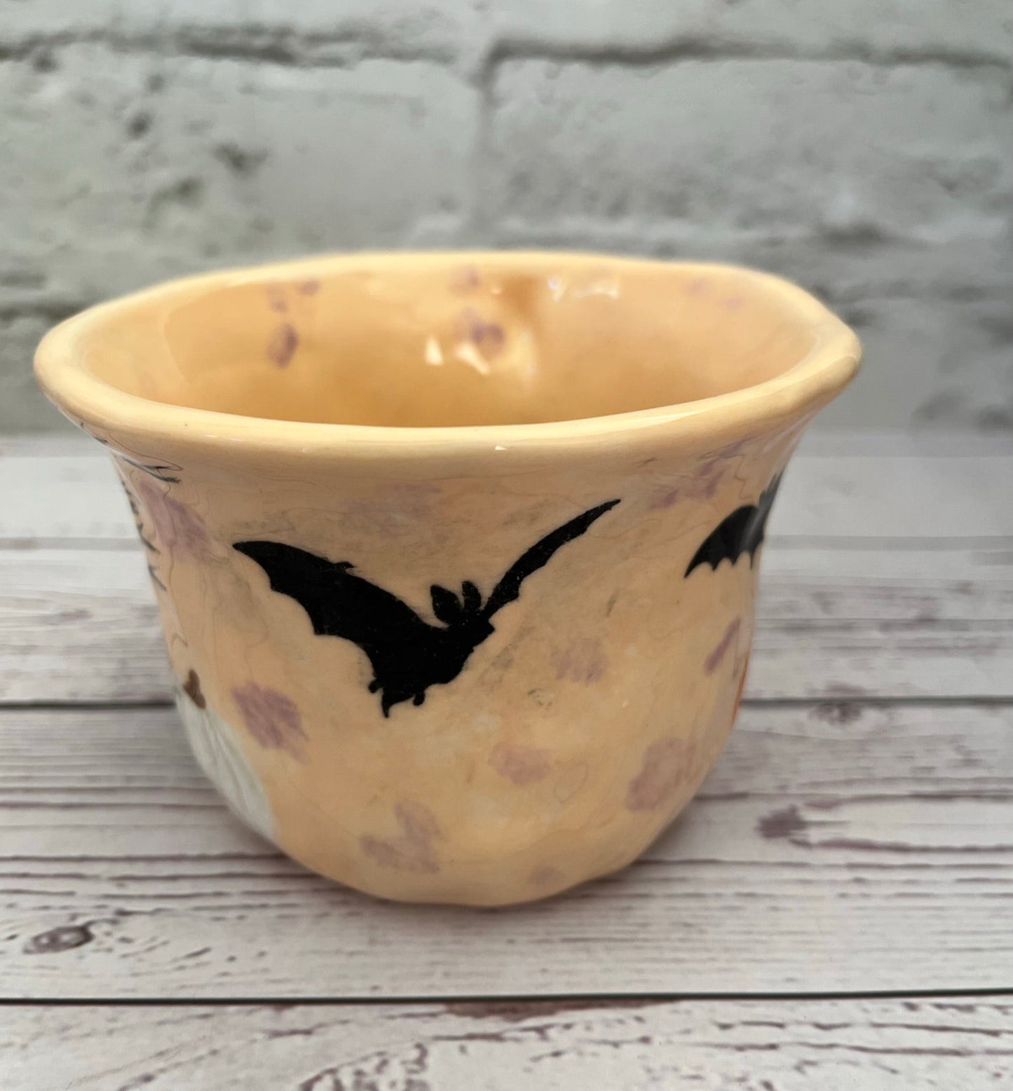 Millie's Pottery Peach Black Trees, Pumpkins and Bats Peekaboo Frog Mug Gift Set