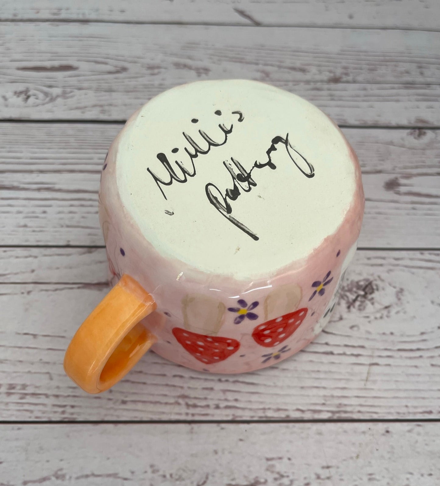 Millie's Pottery Pink and Orange with Ghosts and Toadstools Peek-a-boo Toadstool Mug Gift