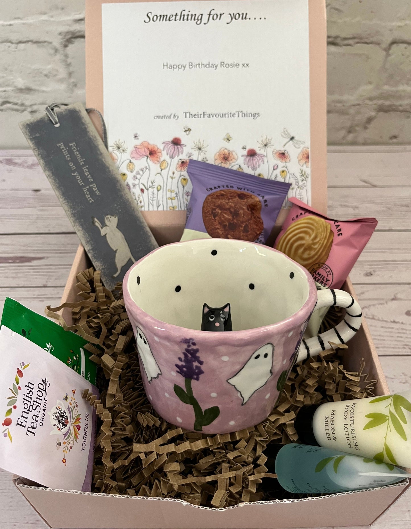 Millie's Pottery Lavender and Ghosts Peek-a-boo Black Cat Mug Gift Set