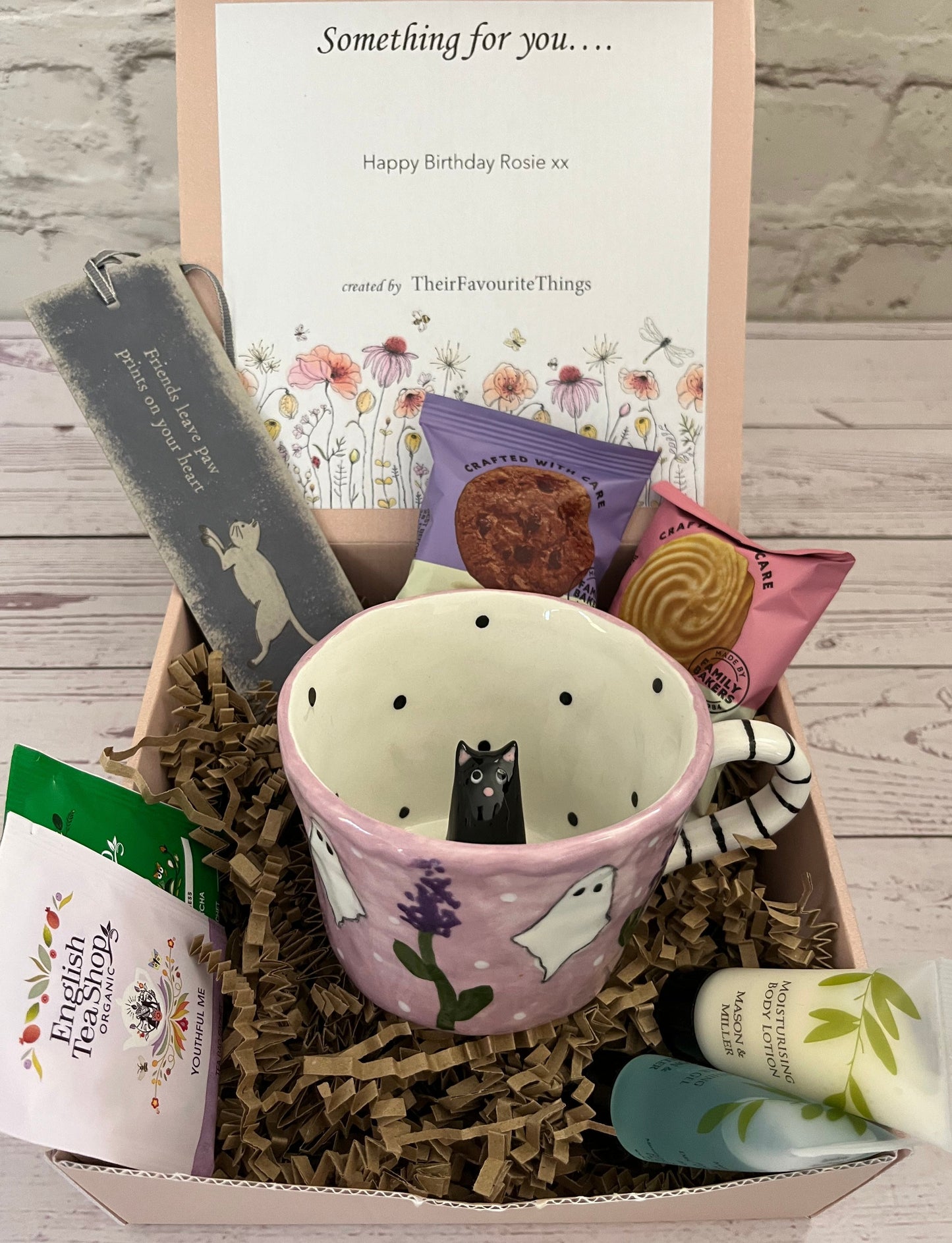 Millie's Pottery Lavender and Ghosts Peek-a-boo Black Cat Mug Gift Set