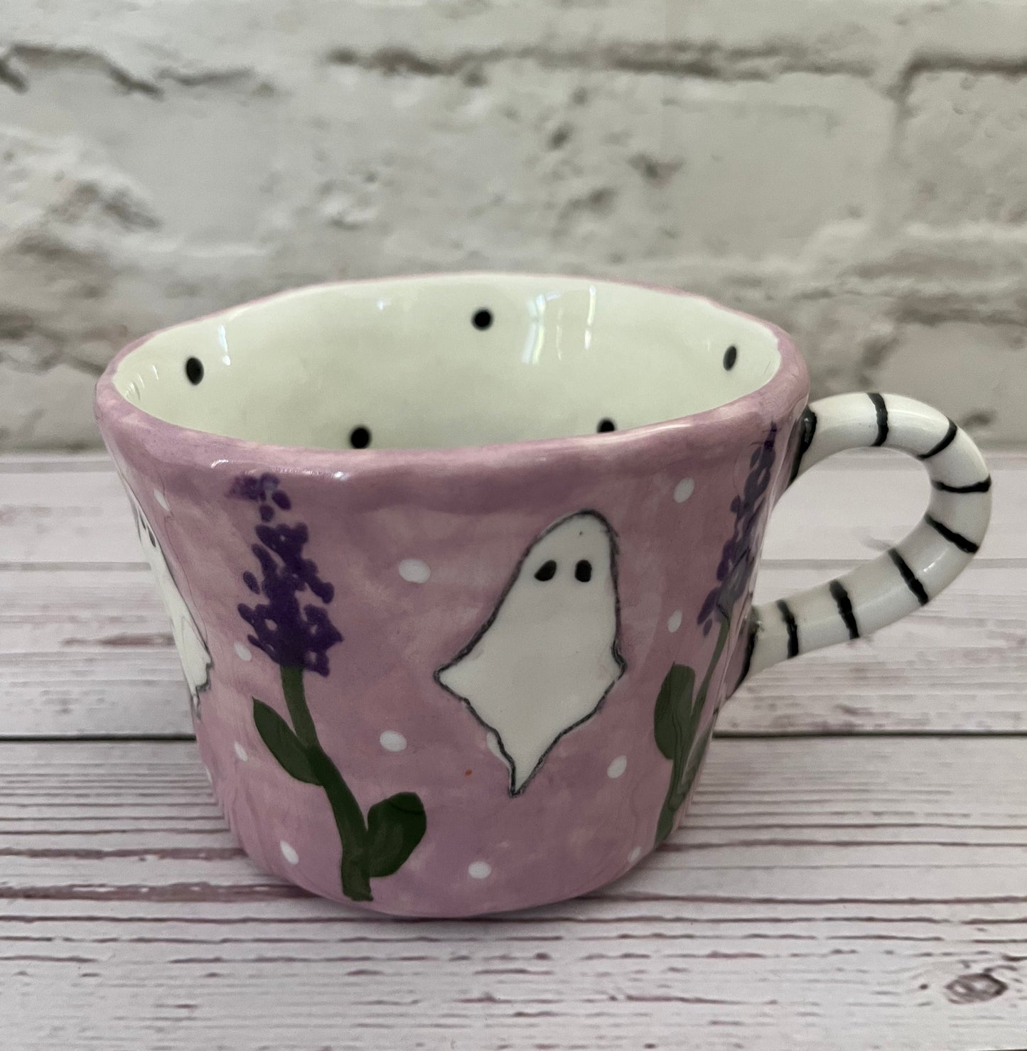 Millie's Pottery Lavender and Ghosts Peek-a-boo Black Cat Mug Gift Set