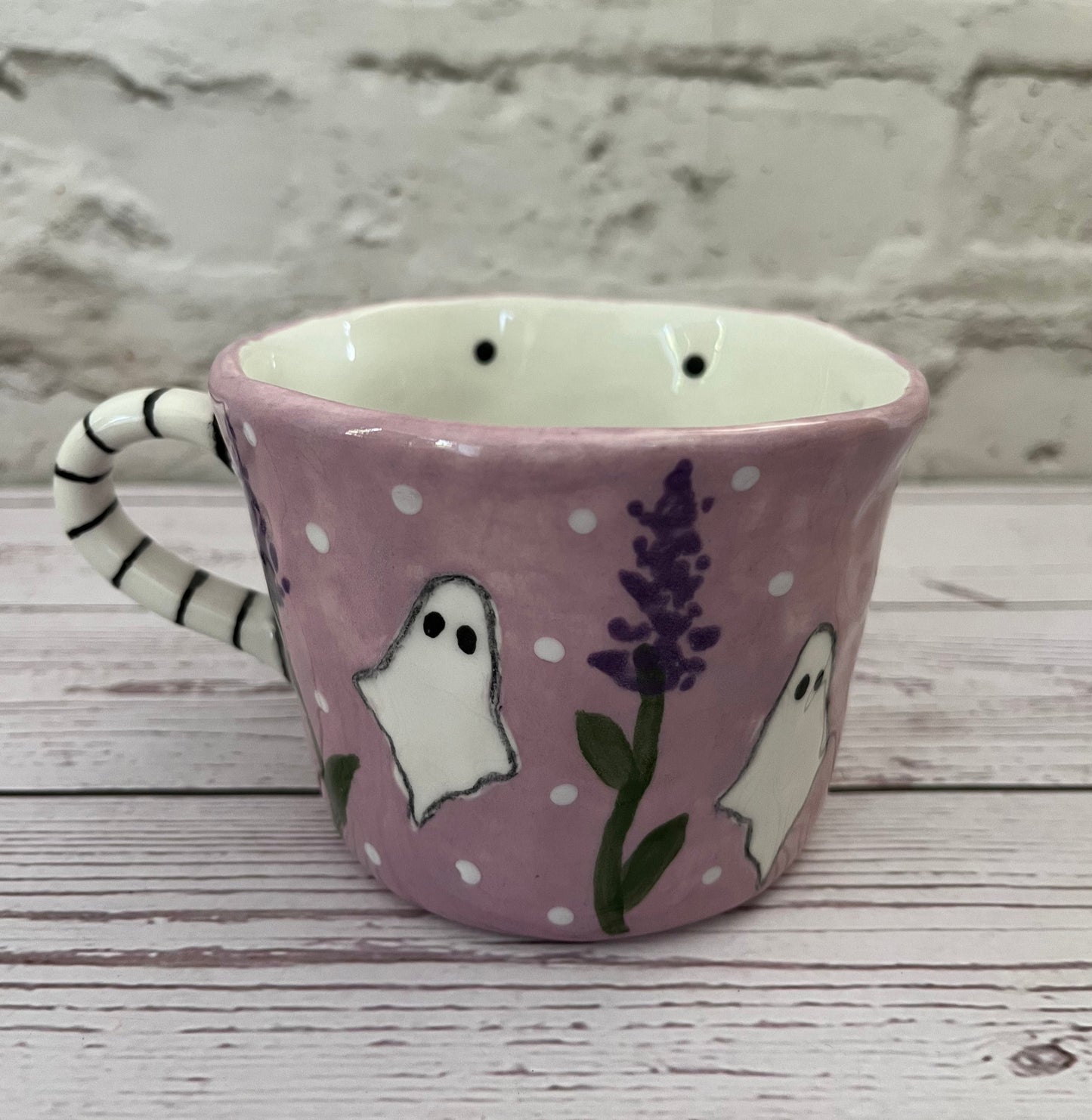 Millie's Pottery Lavender and Ghosts Peek-a-boo Black Cat Mug Gift Set