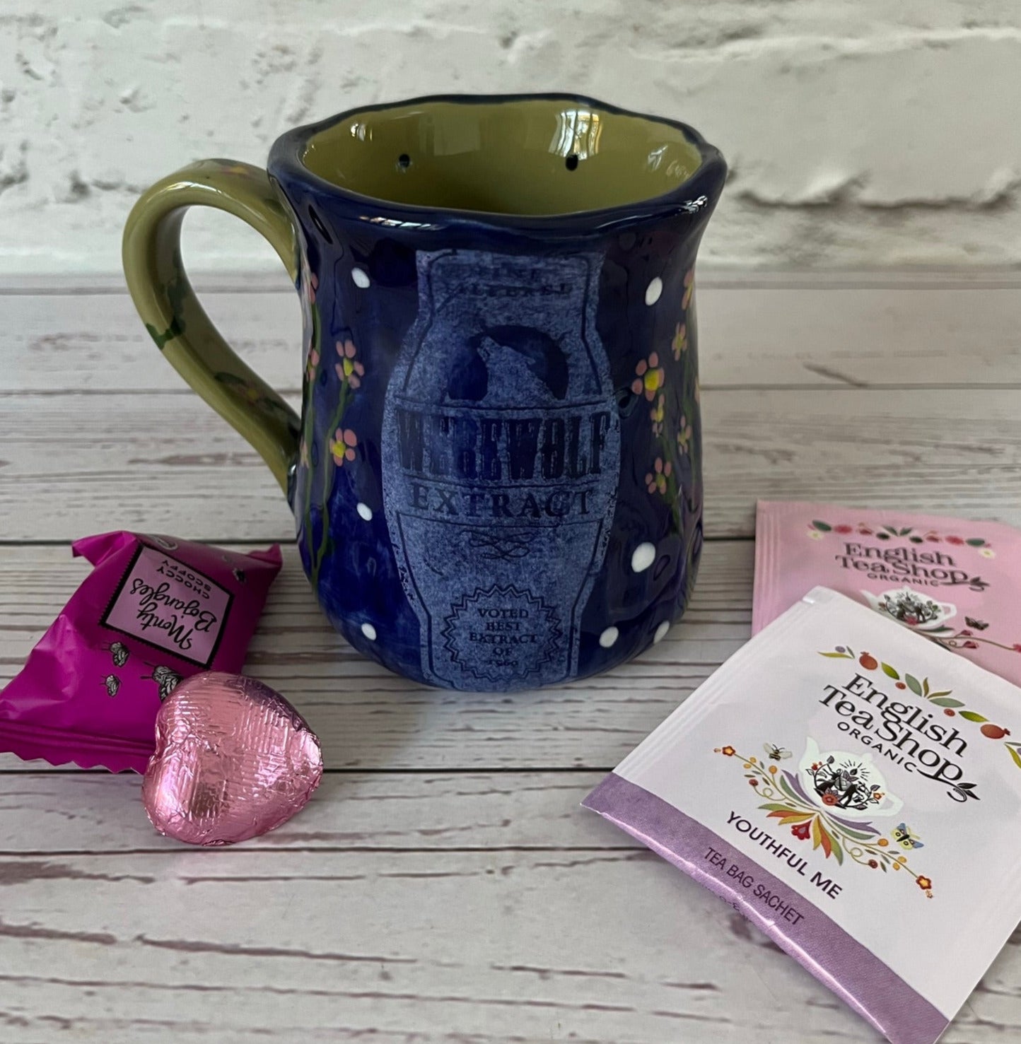 Millie's Pottery Midnight Blue Mystical Werewolf and Flower Mug Gift