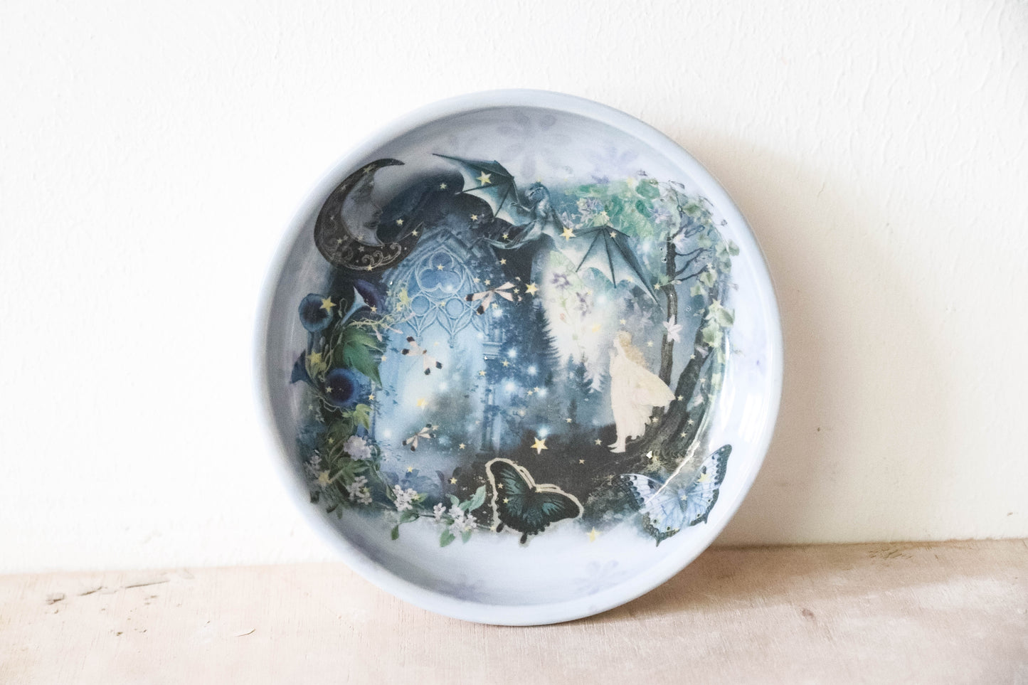Millie's Pottery Blue Dragon Fairy Trinket Dish Gift Set