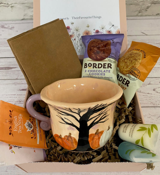 Millie's Pottery Peach Black Trees, Pumpkins and Bats Peekaboo Frog Mug Gift Set