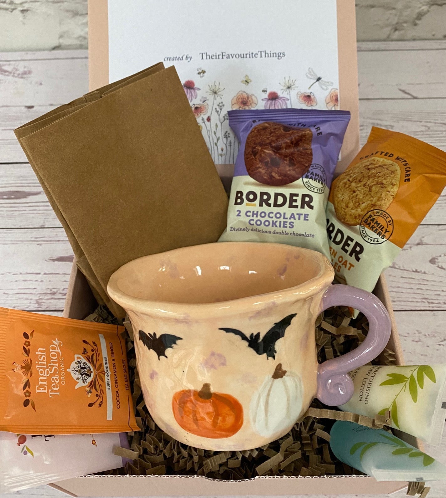 Millie's Pottery Peach Black Trees, Pumpkins and Bats Peekaboo Frog Mug Gift Set