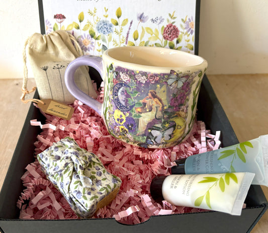 Millie's Pottery Purple and Lilac Fairy Design Hand Painted Large Mug Gift Set